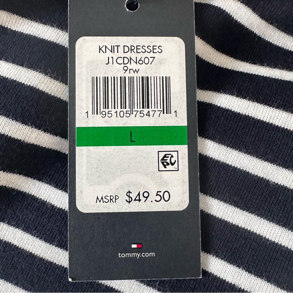 NWT Tommy Hilfiger Black White Striped Knit Red Trim T-shirt V-Neck Dress Size L - Picture 10 of 10
